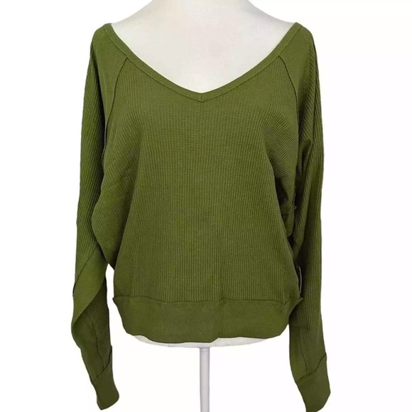 EUC! FREE PEOPLE Santa Clara Long Sleeve Thermal Knit Top Ferngully Green - Picture 6 of 8